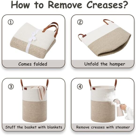 Tall Laundry Basket, Large Dirty Clothes Hamper with Leather Handle - Picture 6 of 7